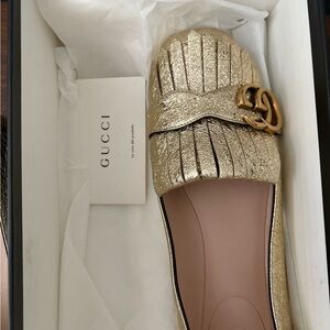 Gucci Gold Flats with Logo Detail